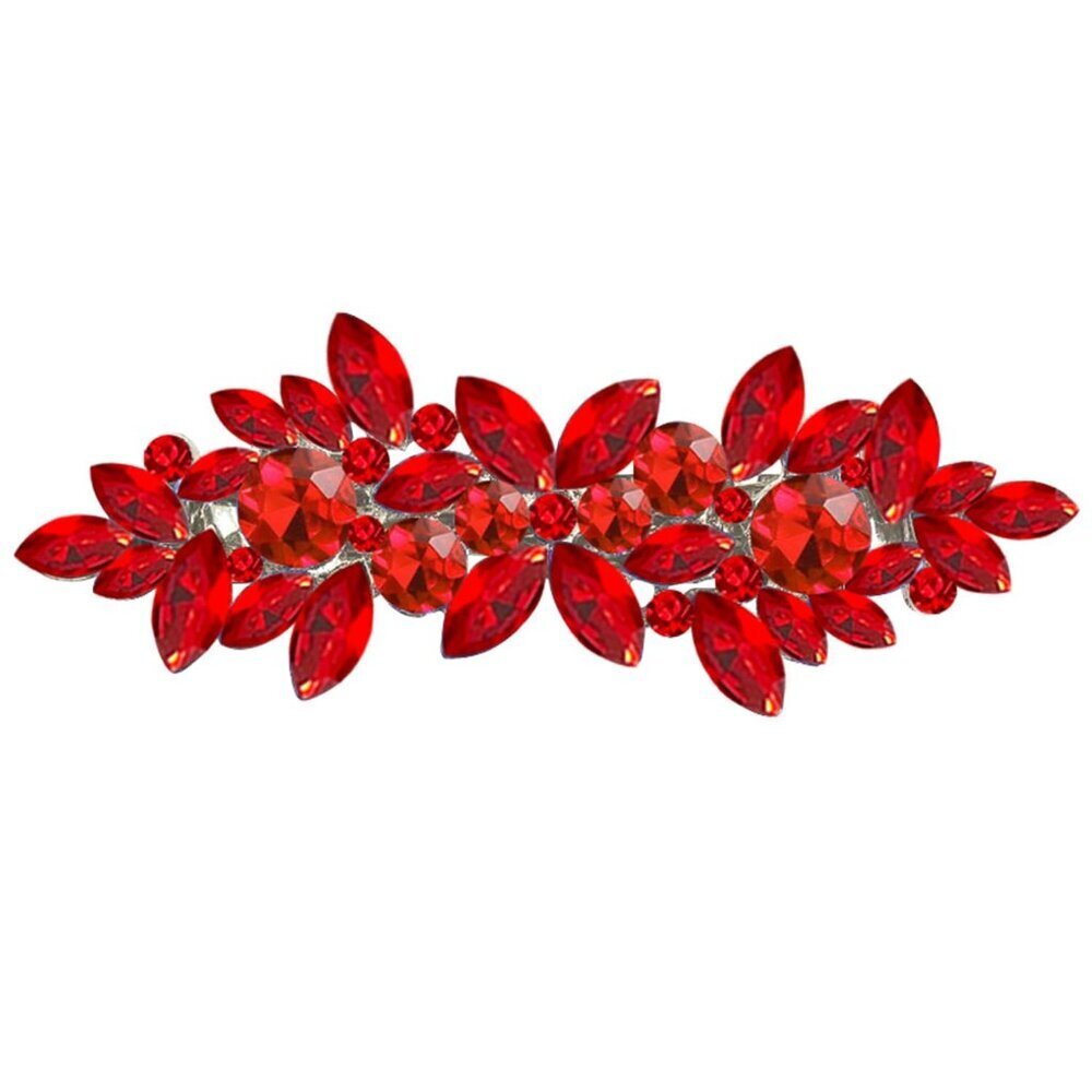 Crystal Hair Barrettes Red Rhinestone Flower Clips Women Girls Party Accessory